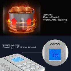 CUCKOO Bread Maker Machine with 15 Menu Options + 3 Crust Colors, 2 lbs Bread Machine (CBM-AAB101S)