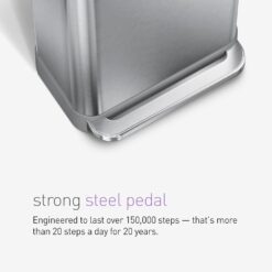 simplehuman 45 Liter, 12 Gallon Rectangular Hands-Free Kitchen Step Trash Can with Soft-Close Lid, Brushed Stainless Steel