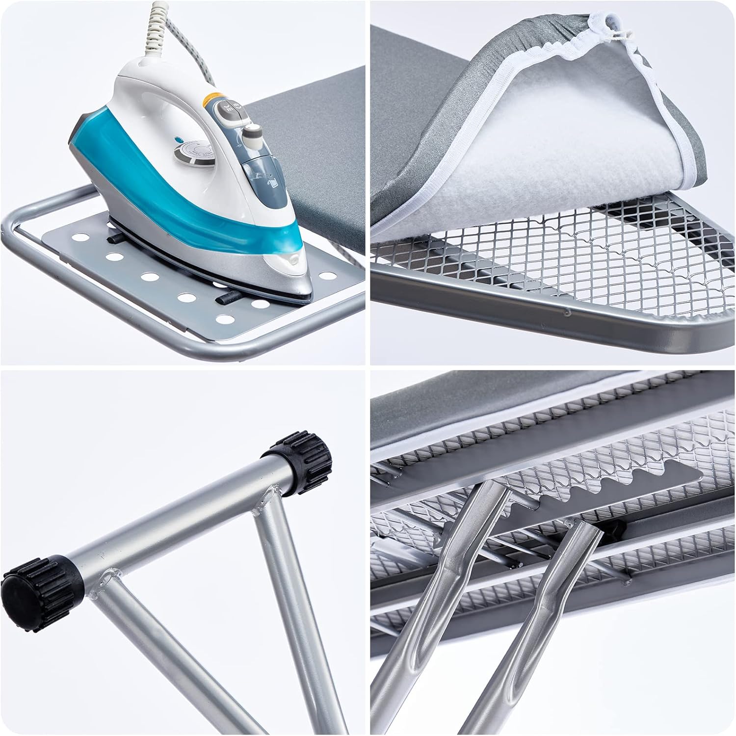BKTD Foldable Ironing Board with Heat Resistant Cover - Sturdy Metal Frame (13 x 34 x 53 Inches) (Silver Gray)