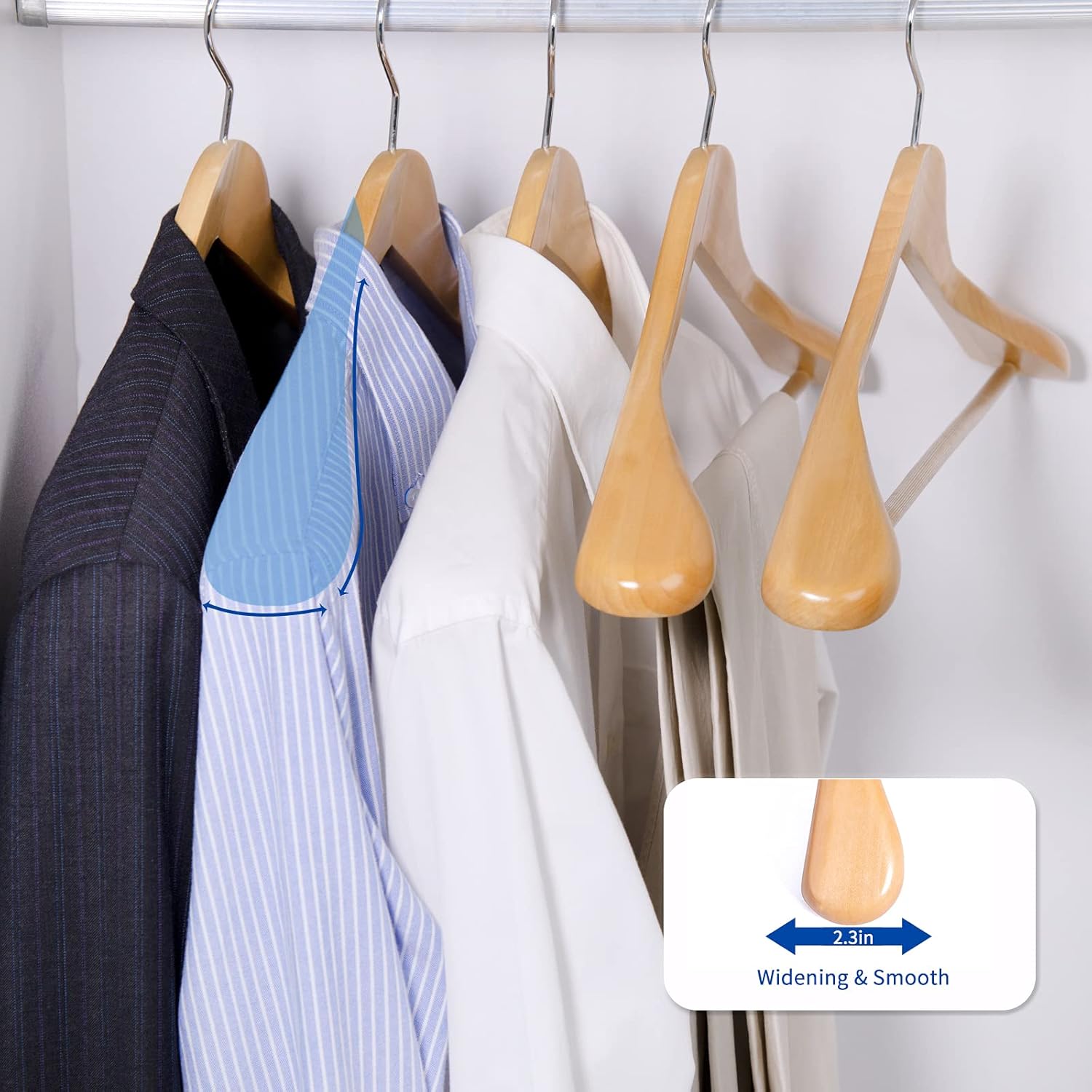 Nature Smile Luxury Natural Wooden Suit Hangers, Wood Coat Hangers, Jacket Outerwear Shirt Hangers - 6 Pack