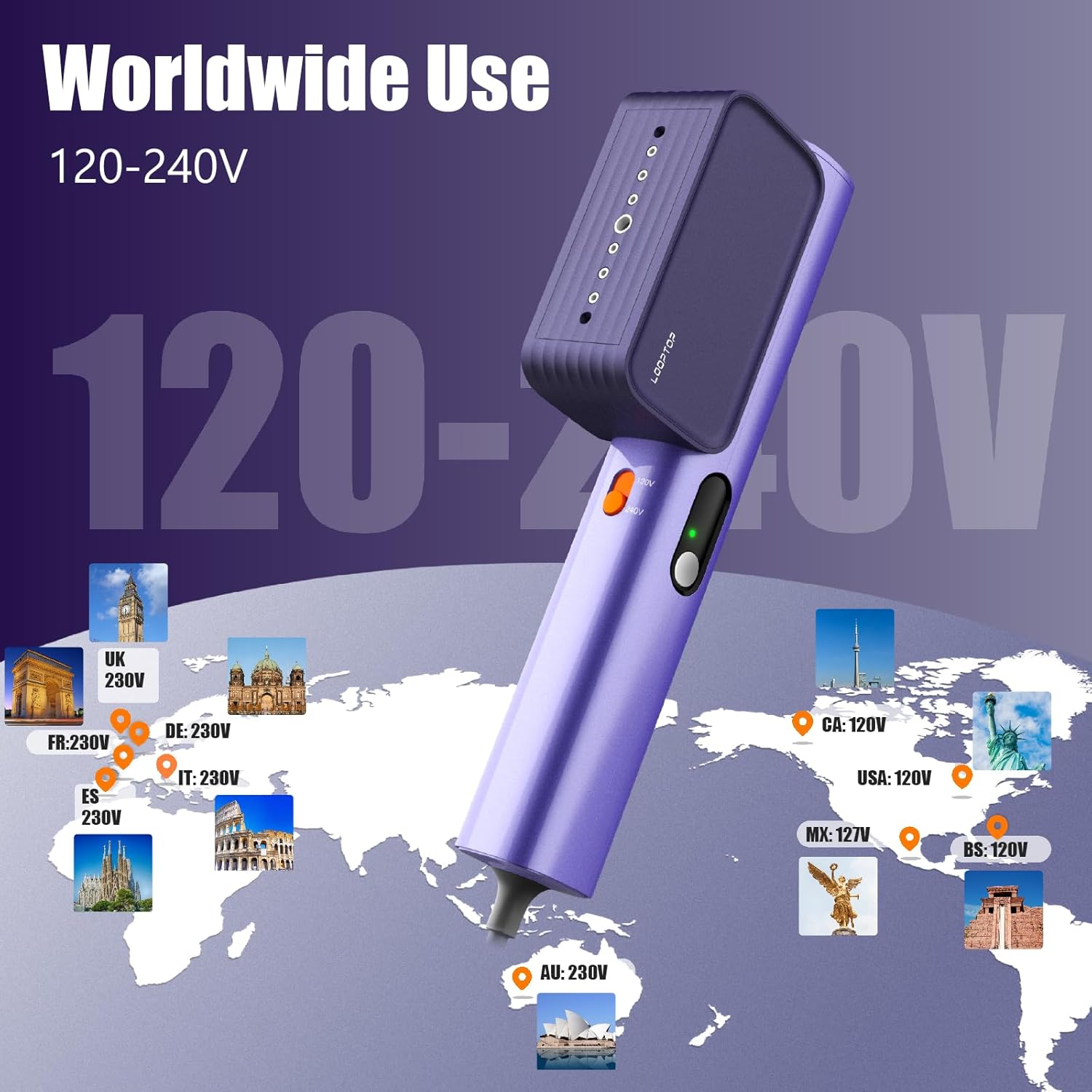looptop Steamer for Clothes, 100-240V Travel Steamer for Clothes Portable, Strong Penetrating Steam, Global Travel