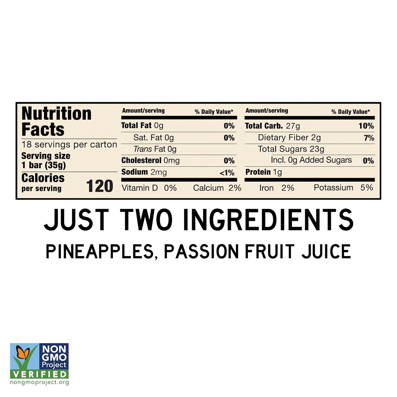 South 40 Snacks Tropical Pineapple Passionfruit Fruit Bar, just 2 Ingredients, Real Dried Fruit Leather (35g Bar, Pack of 18)