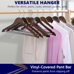 Amber Home 30 Pack Vintage Wooden Coat Hangers, Walunt Wood Suit Hangers with Non Slip Pant Bar (Retro, 30)