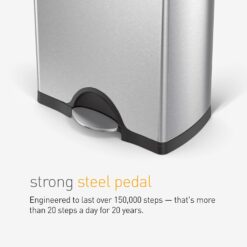 simplehuman 38 Liter, 10 Gallon Rectangular Kitchen Step Trash Can, Brushed Stainless Steel