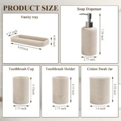 YMXYJM Bathroom Accessories Set, 6-Piece Bathroom Accessory Set, Toothbrush Holders Set, Soap Dispenser (Beige)