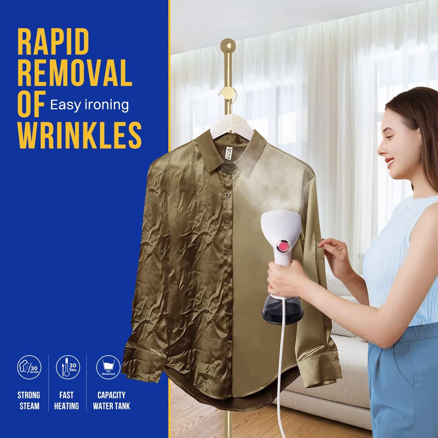 Rolipo Steamer for Clothes 1350W, Clothes Steamer, Upgraded 400ML Large Capacity Water Tank, Wrinkle Remover