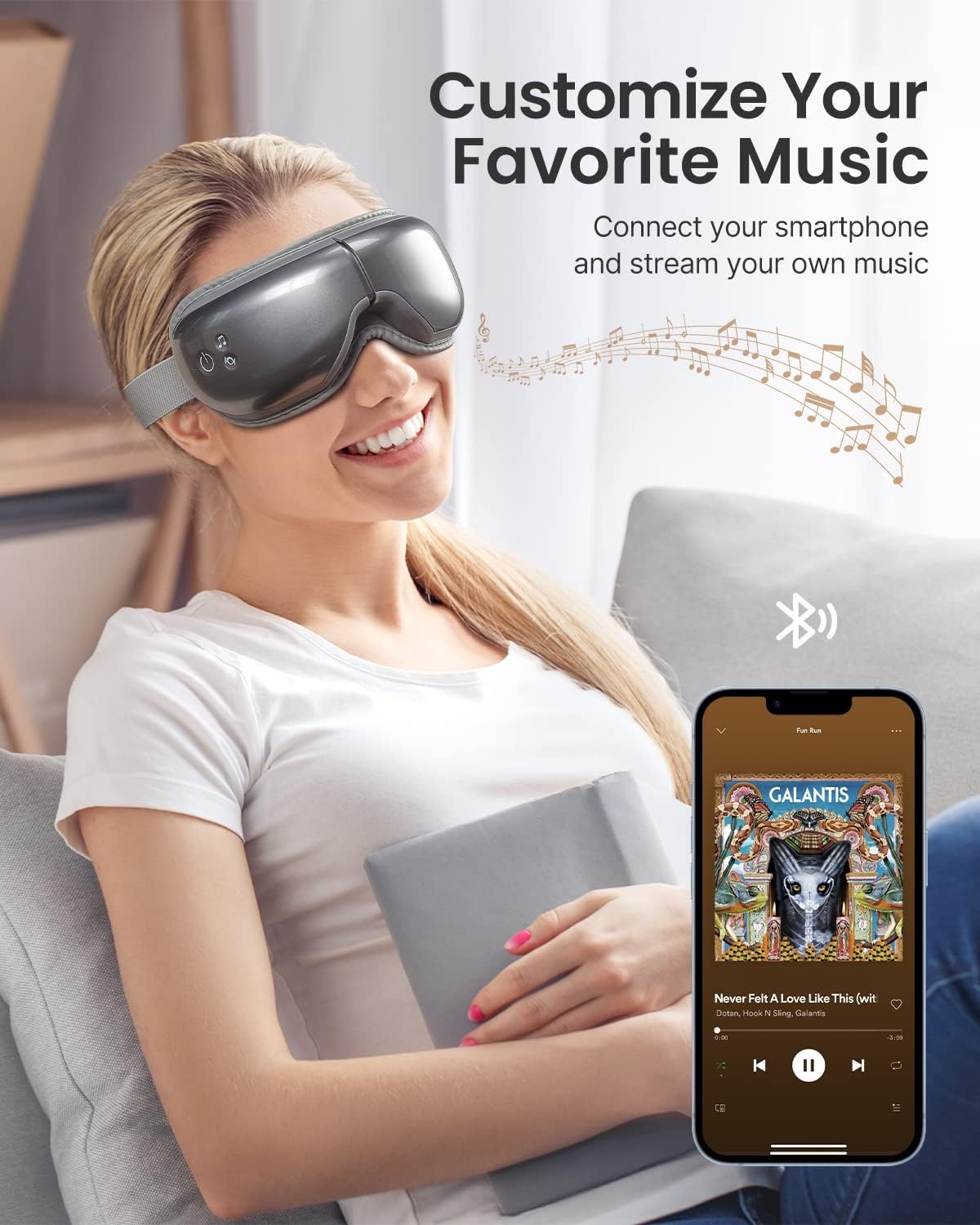 RENPHO Eye Massager Eyeris 1, Gifts for Women/Men Sleep Eye Mask with Heat Bluetooth Music, Grey