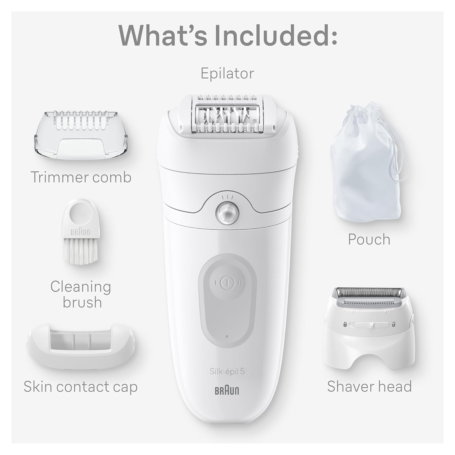 Braun Epilator Silk-épil 5 Epilator, Hair Removal Device, Women Shaver & Trimmer, Wet and Dry Epilator, Grey