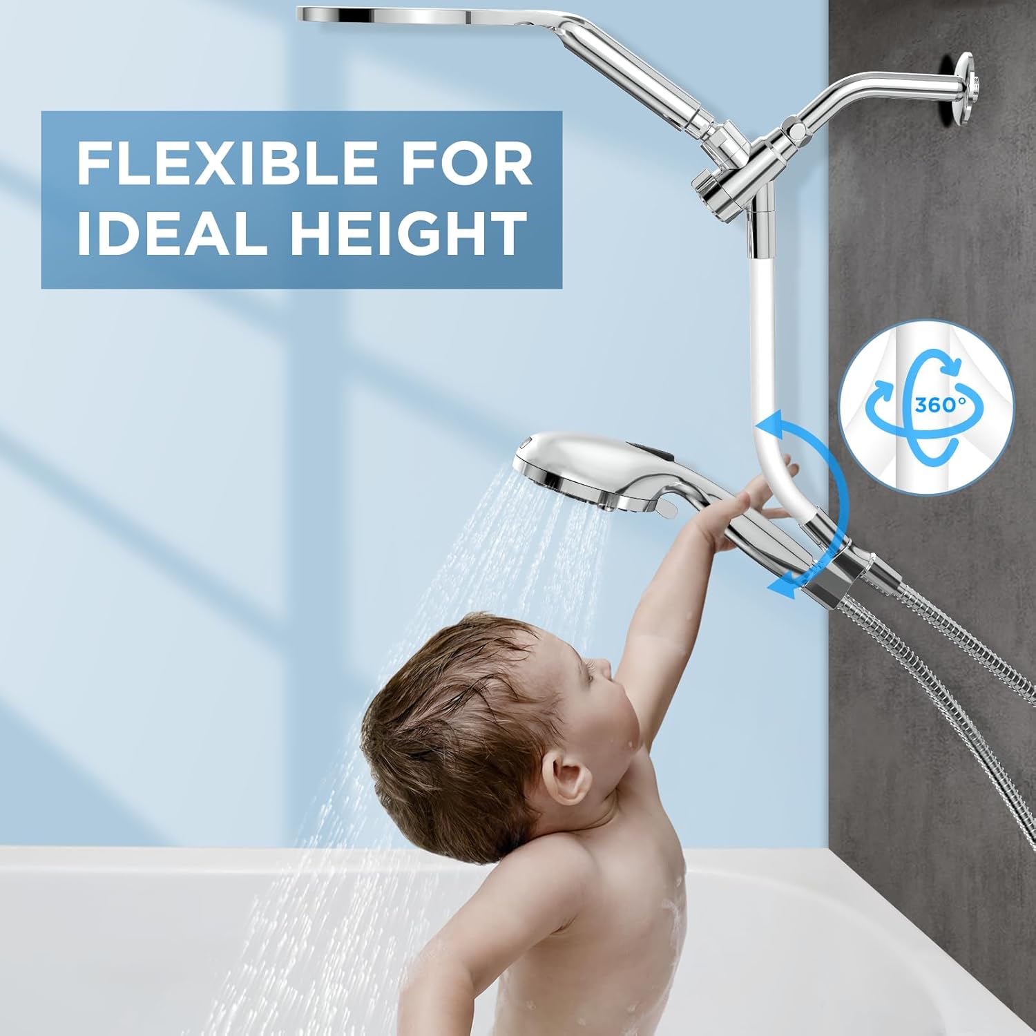 Dual Handheld Shower Head Combo, 2-in-1 Rain Shower Heads System 8 Inch Rainfall Shower Head, Chrome