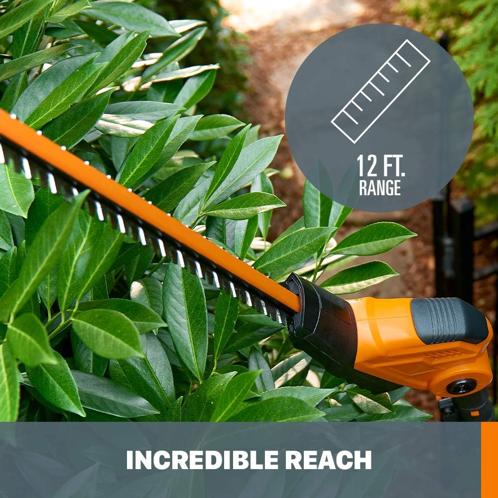 WORX WG252 20V 20" Cordless Hedge Trimmer, Reach Up to 12 Feet, Extended Pole – Battery & Charger Included