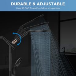Dual Handheld Shower Head Combo, 2-in-1 Rain Shower Heads System 8 Inch Rainfall Shower Head, Black