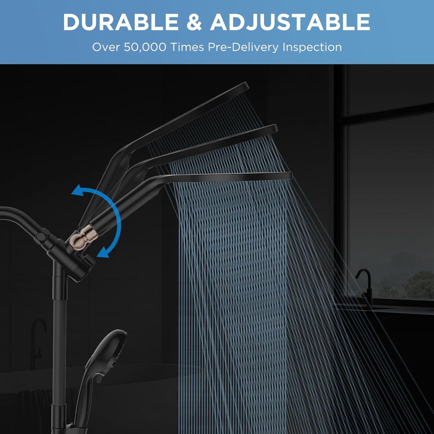 Dual Handheld Shower Head Combo, 2-in-1 Rain Shower Heads System 8 Inch Rainfall Shower Head, Black