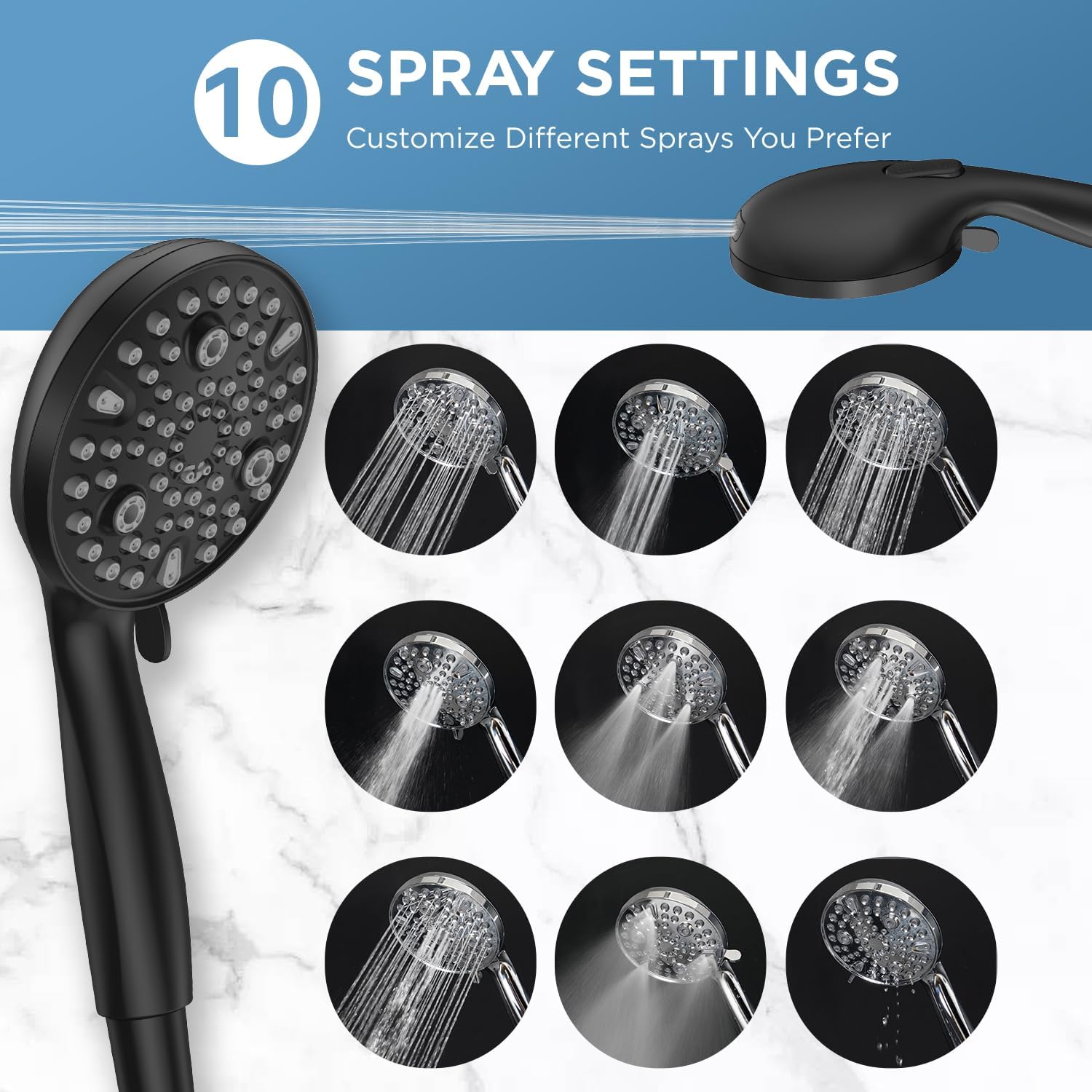 Dual Handheld Shower Head Combo, 2-in-1 Rain Shower Heads System 8 Inch Rainfall Shower Head, Black