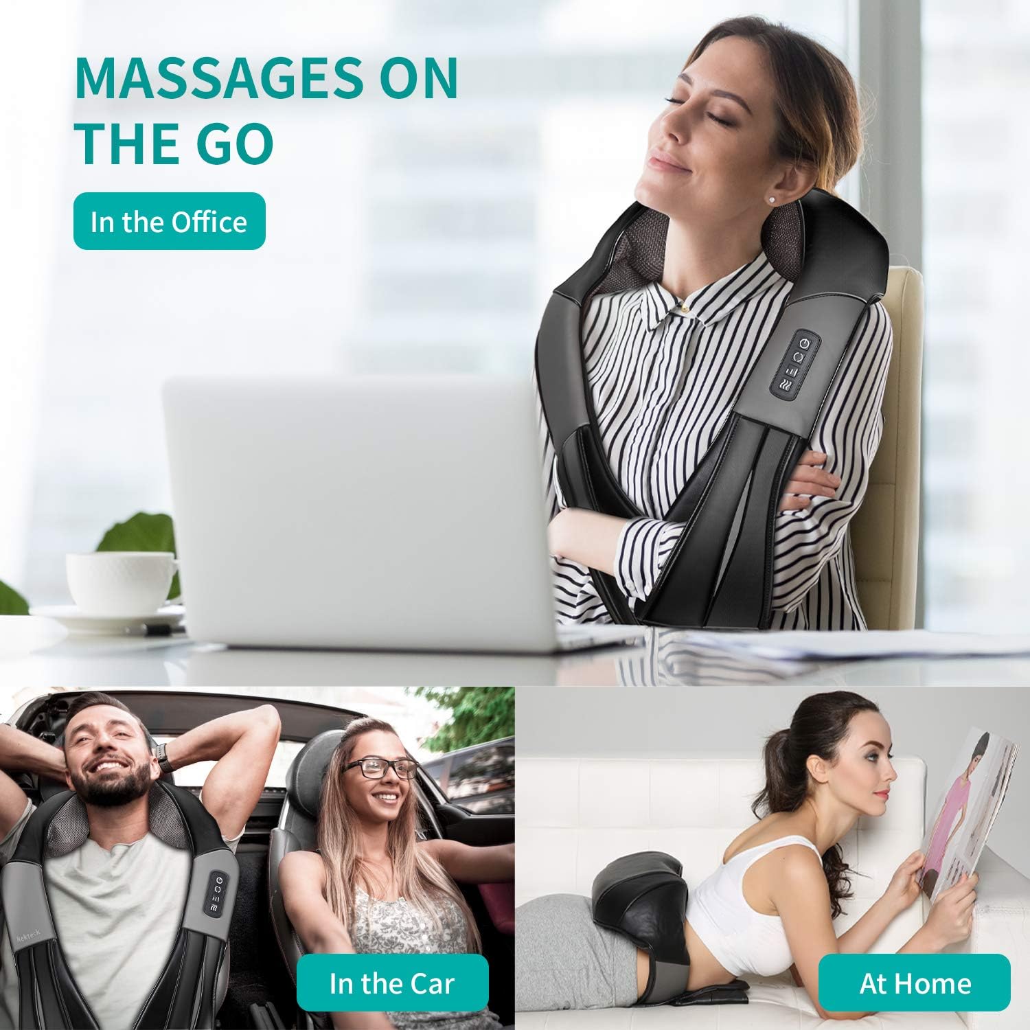 Shiatsu Neck and Back Massager with Soothing Heat, Nekteck Electric Deep Tissue 3D Kneading Massage Pillow