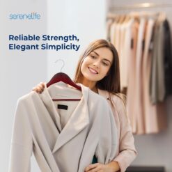 SereneLife 50-Pack Wooden Coat Hangers – Durable Suit Hangers with 360° Swivel Hook & Notches (Cherry)