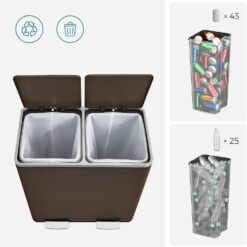 SONGMICS Trash Can, 2 x 8 Gallon (2 x 30 L) Garbage Can for Kitchen, Brown ULTB60BR