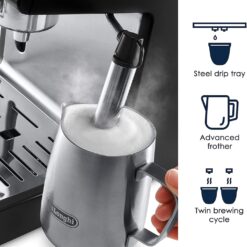 De'Longhi 15-Bar Pump Espresso Machine with Manual Milk Frother for Latte, Cappuccino, Black, ECP3420