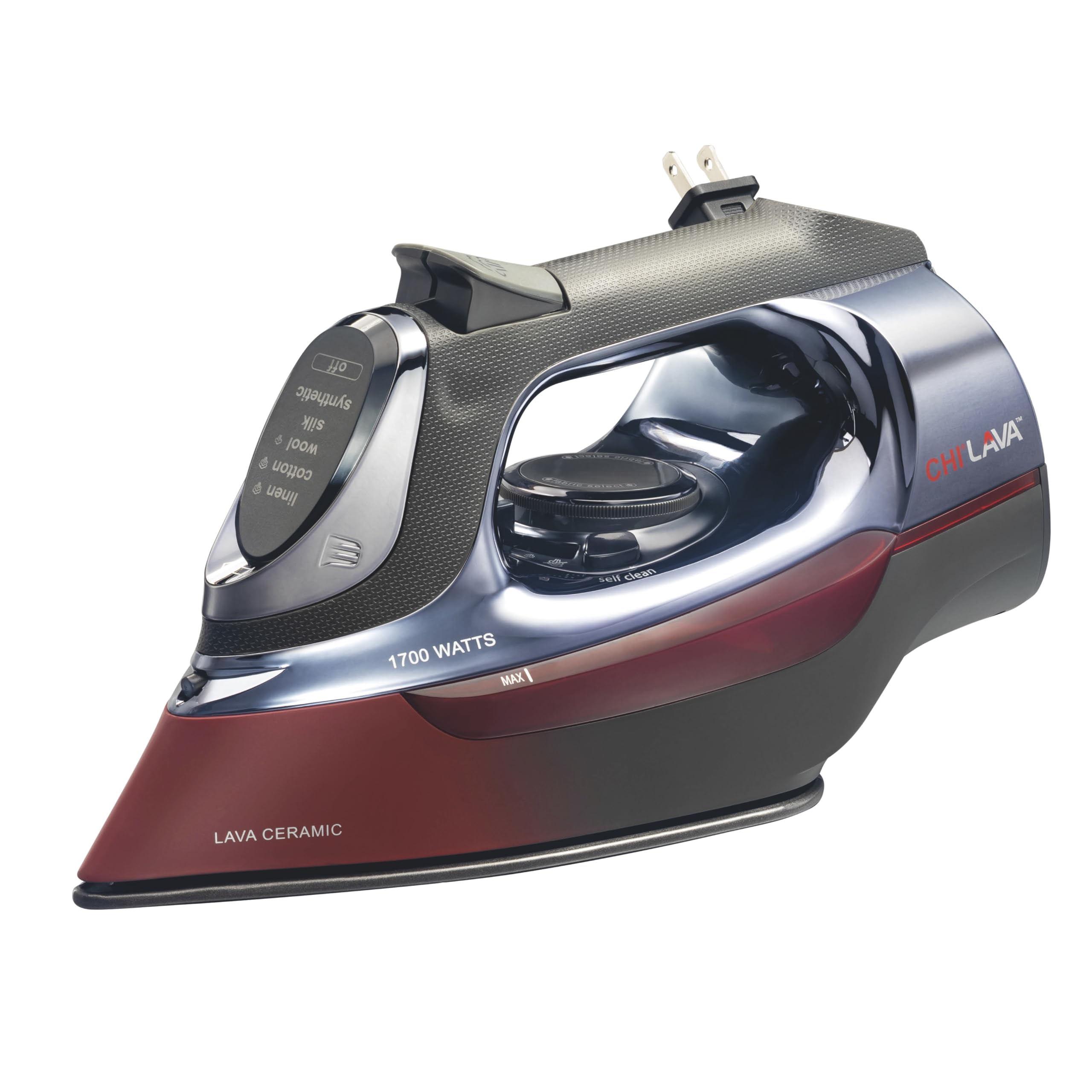 CHI Steam Iron for Clothes with 8’ Retractable Cord, 1700 Watts, 3-Way Auto Shutoff, 400+ Holes, Professional Grade, Black (13113)