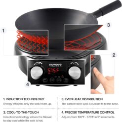 Nuwave Induction Wok, 3 Wattages 600, 900 & 1500, Precise Temp Controls from 100°F to 575°F in 5°F