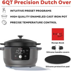 Instant Electric Round Dutch Oven, 6-Quart 1500W, From the Makers of Instant Pot, Black