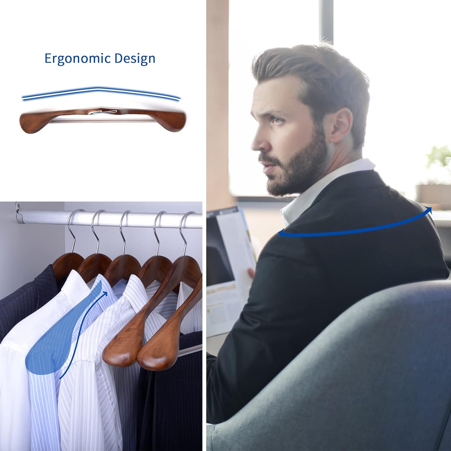 Nature Smile Luxury Wooden Suit Hangers 6 Pack Wood Coat Hangers Jacket Outerwear Shirt Hangers (Retro Color)