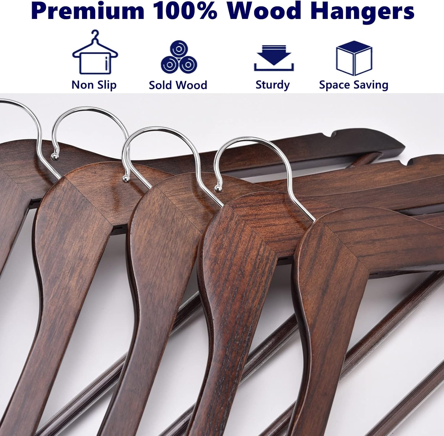 Amber Home 30 Pack Vintage Wooden Coat Hangers, Walunt Wood Suit Hangers with Non Slip Pant Bar (Retro, 30)
