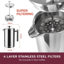 Mueller French Press Coffee Maker 34oz, Stainless Steel French Press Coffee, Dishwasher Safe Coffee Pot