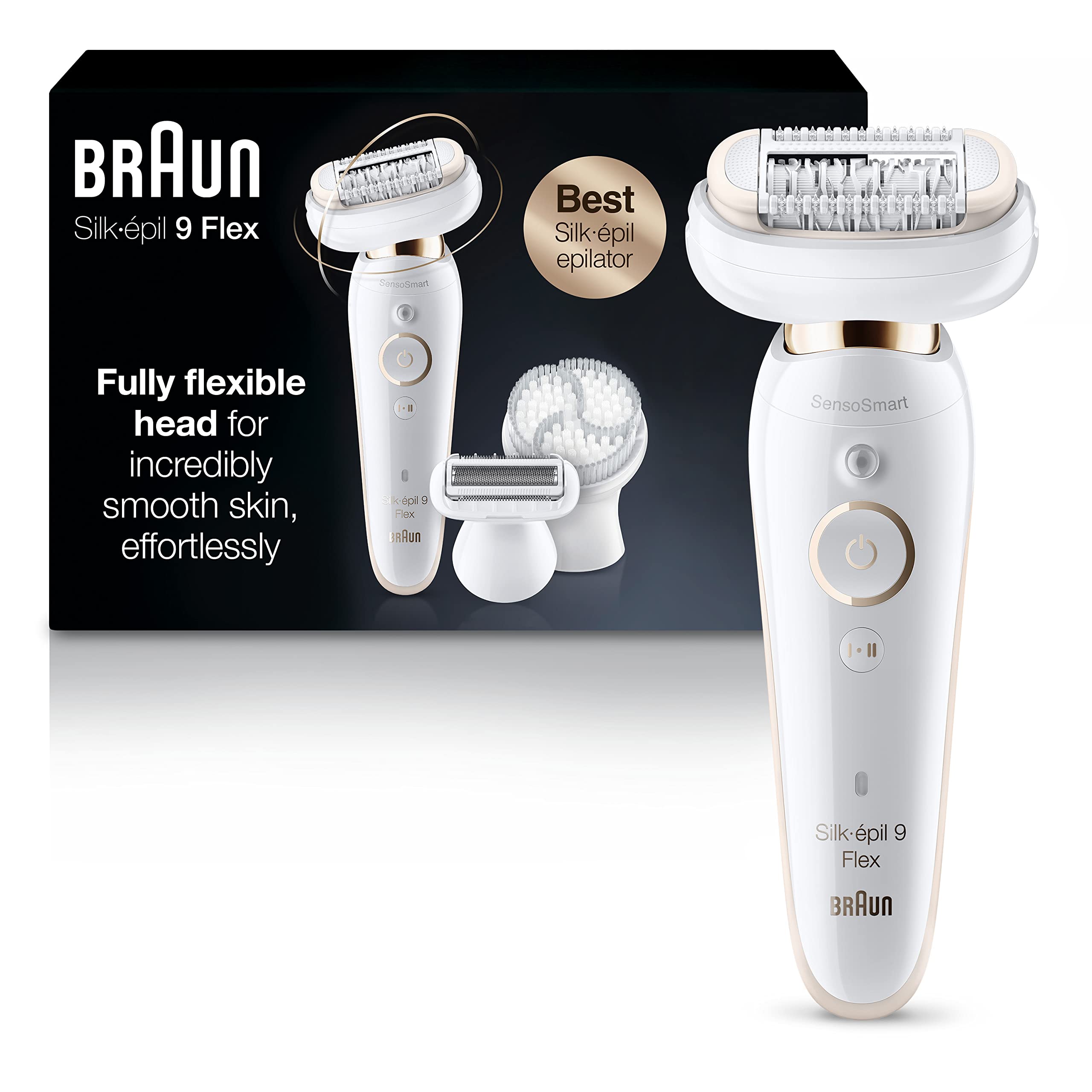 Braun Epilator Silk-épil 9 9-030 with Flexible Head, Facial Hair Removal for Women and Men, Hair Removal Device, Shaver & Trimmer