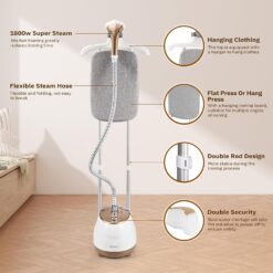 HAPAIS Steamer for Clothes,1800W Standing Garment Steamer with Adjustable Double Rod, Clothes Steamers with 10 Ironing Modes