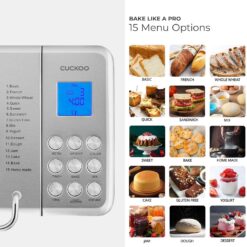 CUCKOO Bread Maker Machine with 15 Menu Options + 3 Crust Colors, 2 lbs Bread Machine (CBM-AAB101S)