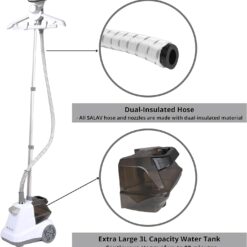 SALAV Heavy Duty Commercial Full-Size Garment Steamer with Foot Pedals and Extra Large 3L (101.5 oz) Water Tank, 1800 watts (White)