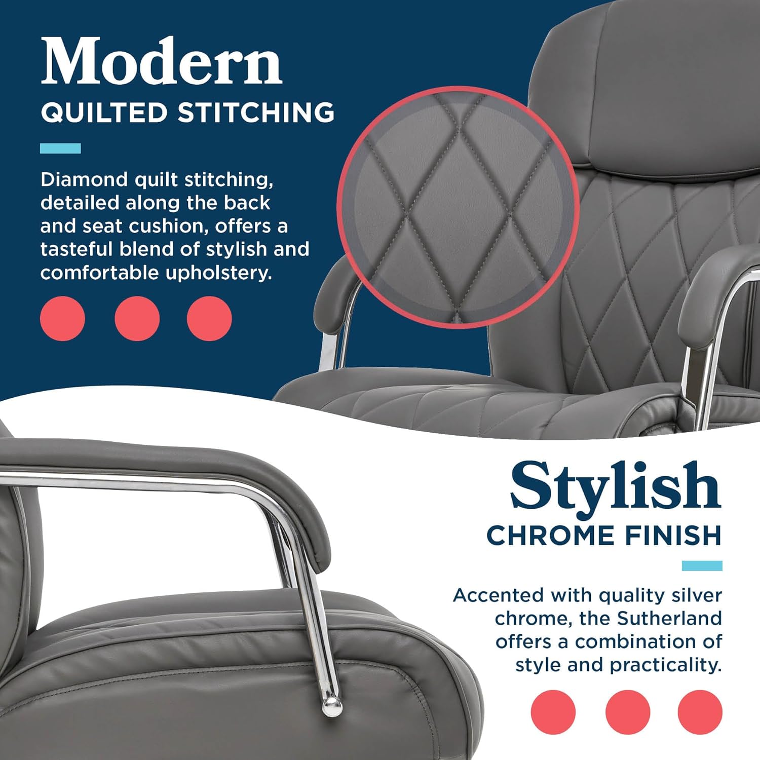 La-Z-Boy Sutherland Quilted Executive Office Chair with Padded Arms, Grey