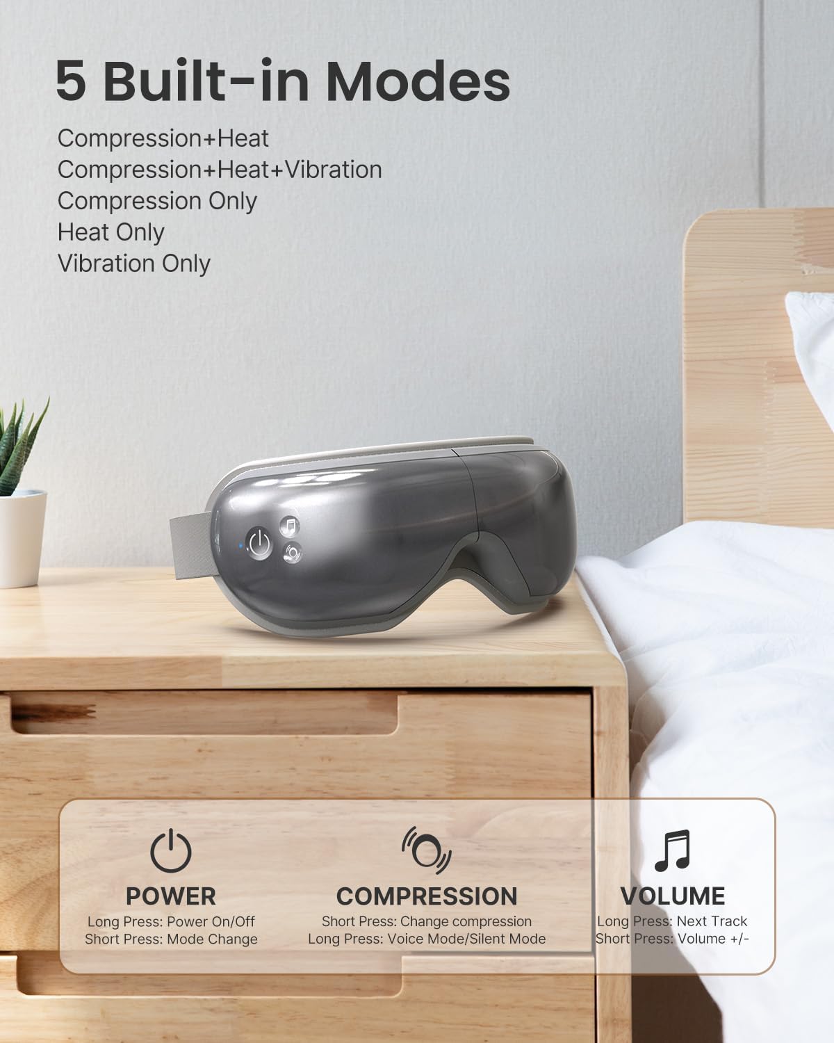 RENPHO Eye Massager Eyeris 1, Gifts for Women/Men Sleep Eye Mask with Heat Bluetooth Music, Grey