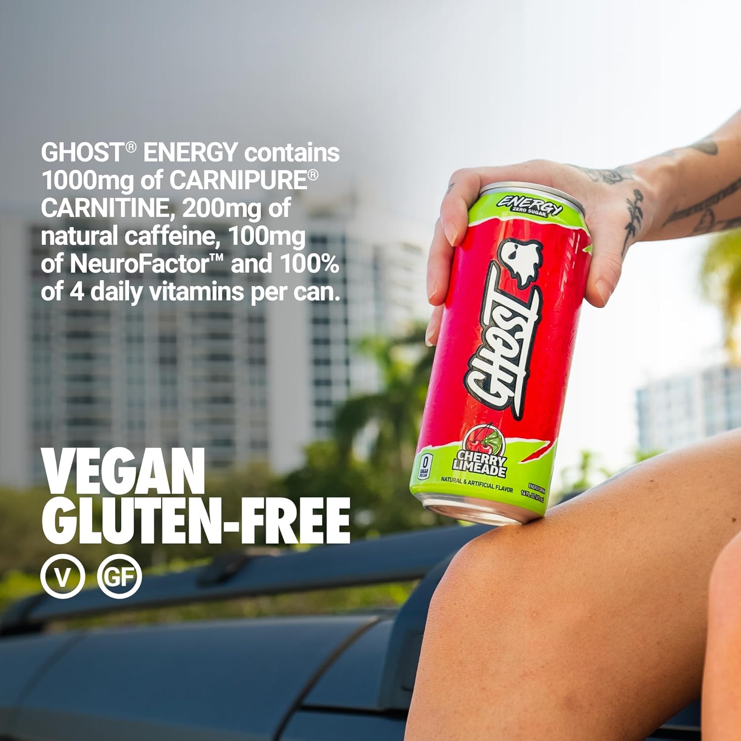 GHOST Energy Drink - 12 Pack, Cherry Limeade, 16oz - Energy & Focus & No Artificial Colors