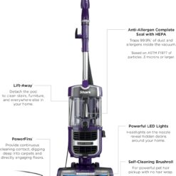 Shark ZD201 Lift-Away Upright Vacuum with Powerfins, Self-Cleaning Brushroll, Anti-Allergen Complete Seal Technology, Eggplant