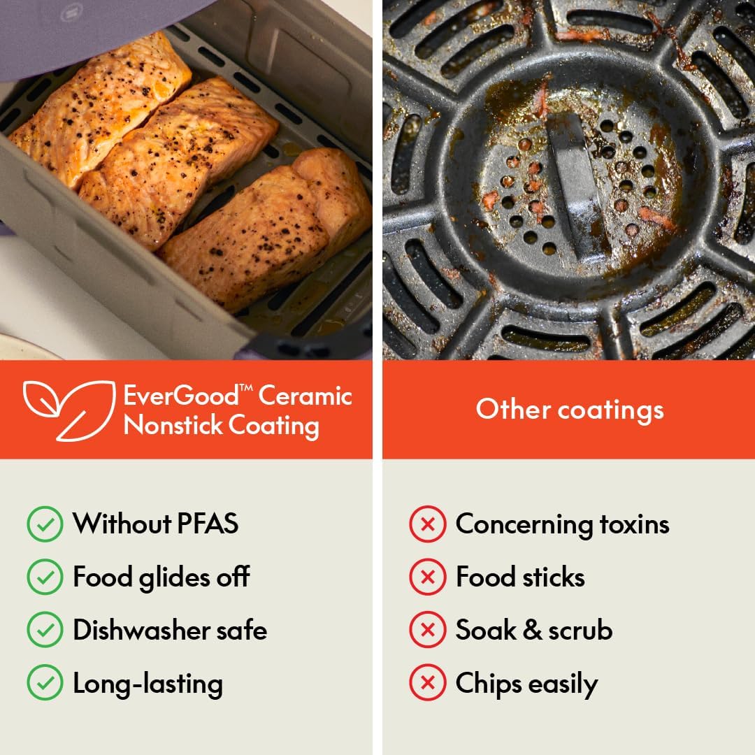 bella 4Qt Slim Air Fryer, Fits-anywhere Kitchenware, EverGood Ceramic Nonstick Coating, Adjustable Temperature, 3.3lb Capacity, Plum