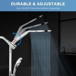 Dual Handheld Shower Head Combo, 2-in-1 Rain Shower Heads System 8 Inch Rainfall Shower Head, Chrome