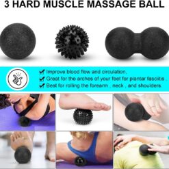 BORNEW Foam Roller Set - High Density Back Roller, Muscle Roller Stick, 2 Foot Fasciitis Ball
