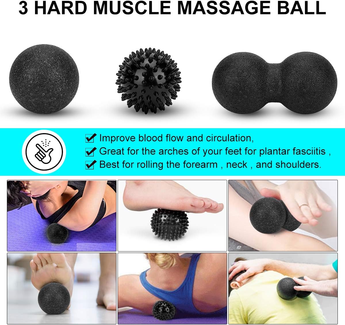 BORNEW Foam Roller Set - High Density Back Roller, Muscle Roller Stick, 2 Foot Fasciitis Ball