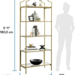 Sauder International Lux Bookcase/ book shelf, Satin Gold finish