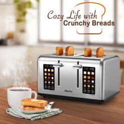 Mecity 4 Slice Toaster Touch Screen Control 4 Wide Slot, Stainless Steel Smart Bread Toaster, 120V 1650W