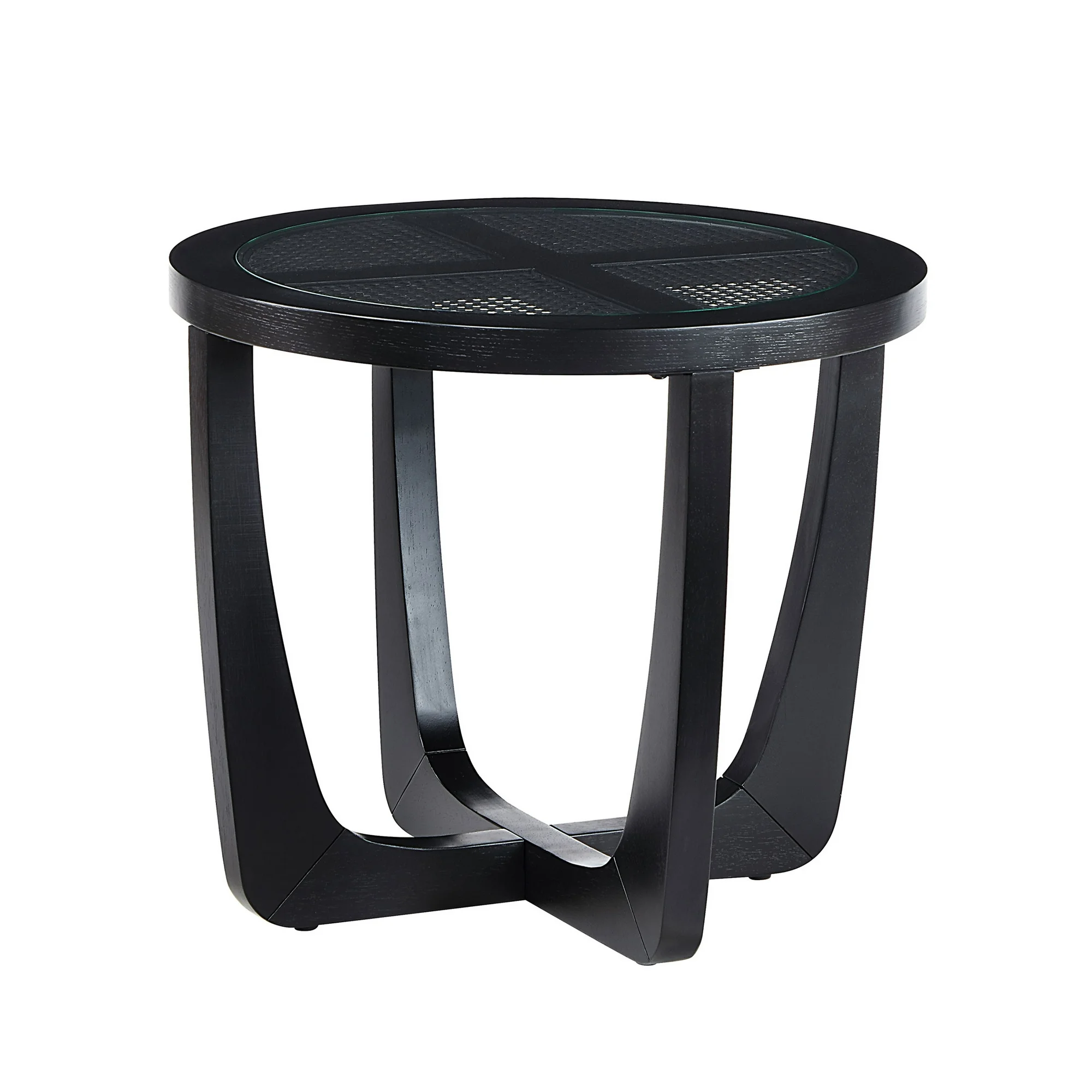 Beautiful Glass Rattan End Table, Black