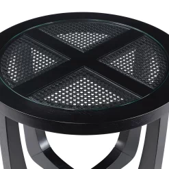 Beautiful Glass Rattan End Table, Black