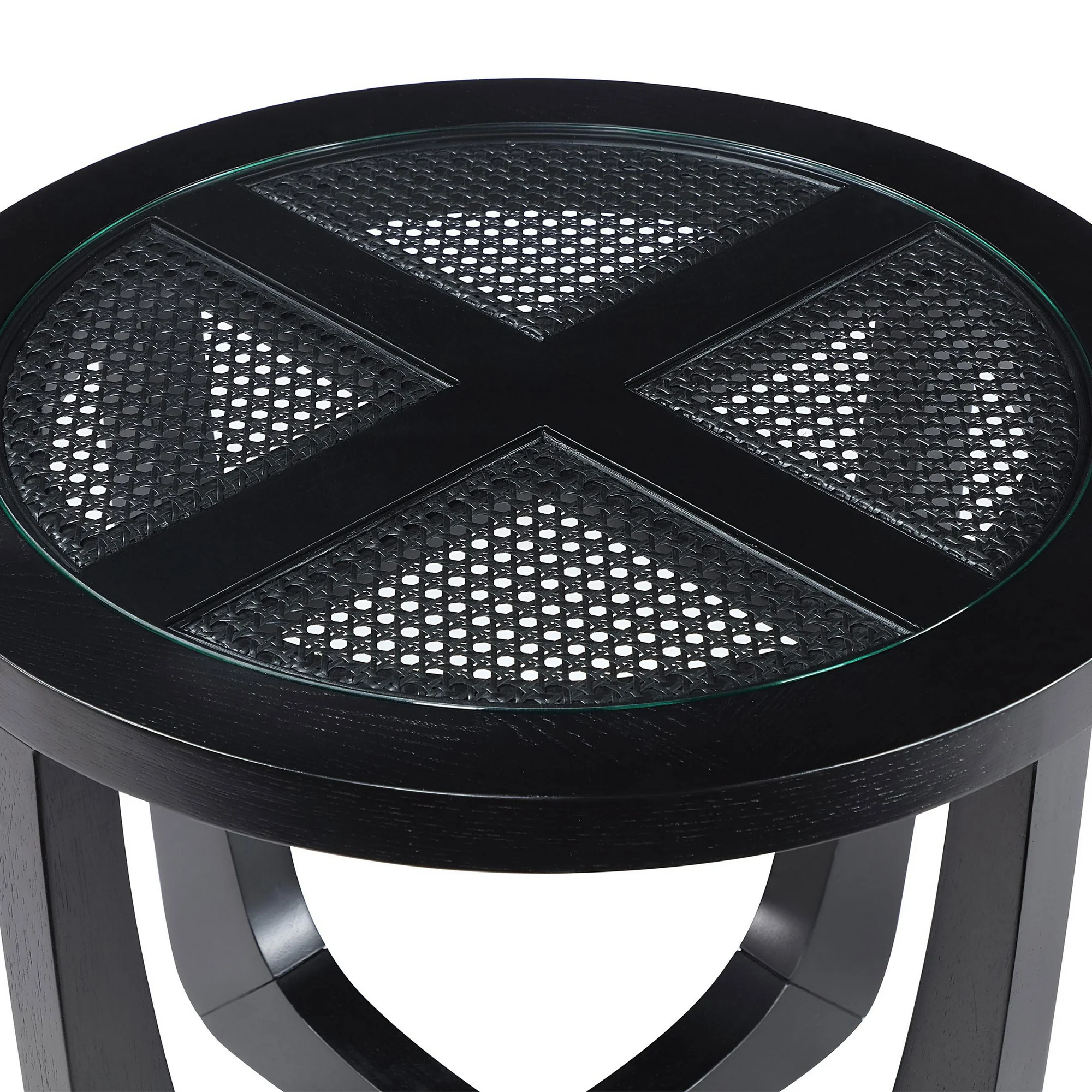 Beautiful Glass Rattan End Table, Black