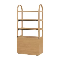Beautiful Fluted 3-Shelf Bookcase with Storage Cabinet by Drew Barrymore, Adults, Light Honey Wood Finish