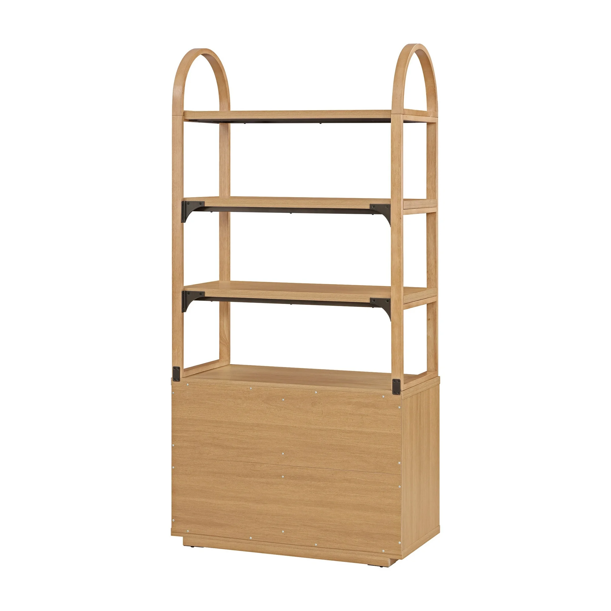 Beautiful Fluted 3-Shelf Bookcase with Storage Cabinet by Drew Barrymore, Adults, Light Honey Wood Finish