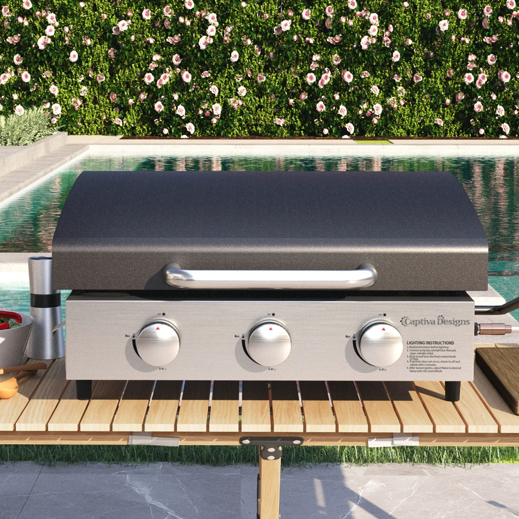 Sophia & William 3-Burners Gas Griddle Portable Flat Table Top BBQ Grill 24,000 BTU