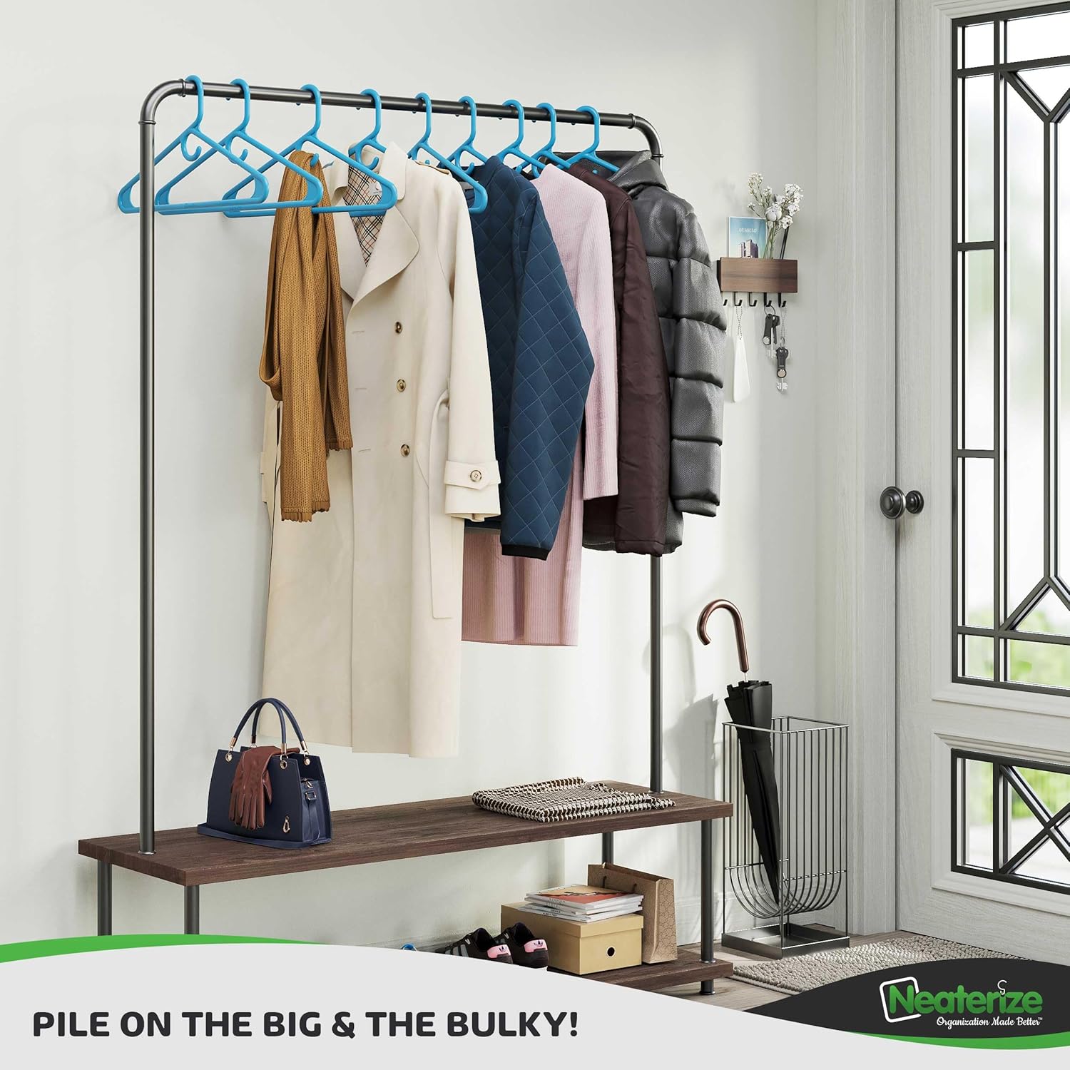 NEATERIZE Ultra Heavy Duty Plastic Clothes Hangers - Blue - Durable Coat, Suit and Clothes Hanger. Perchas De Ropa (24 Pack - Blue)