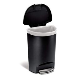 simplehuman 50 Liter, 13 Gallon Semi-Round Kitchen Step Trash Can with Secure Slide Lock, Black Plastic