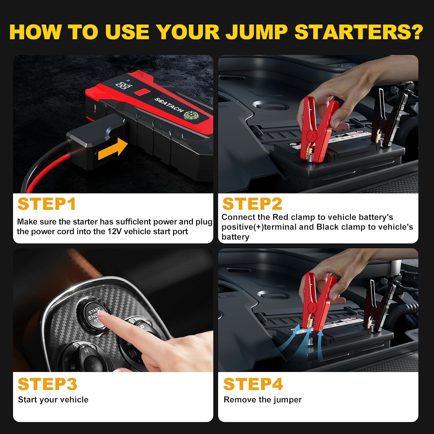 Scatach 011 3000A Car Battery Jump Starter,12V Jump Starter Battery Pack (up to 9.0L Gasoline and 7.0L Diesel Engine)